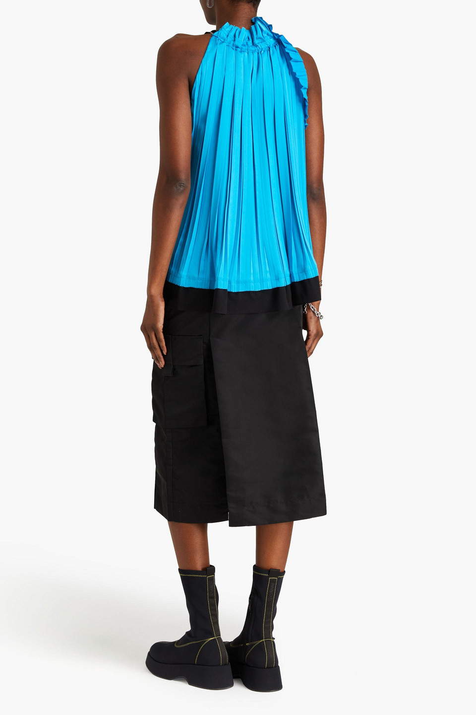 3.1 Phillip Lim Crepe-trimmed Pleated Satin Top In Turquoise