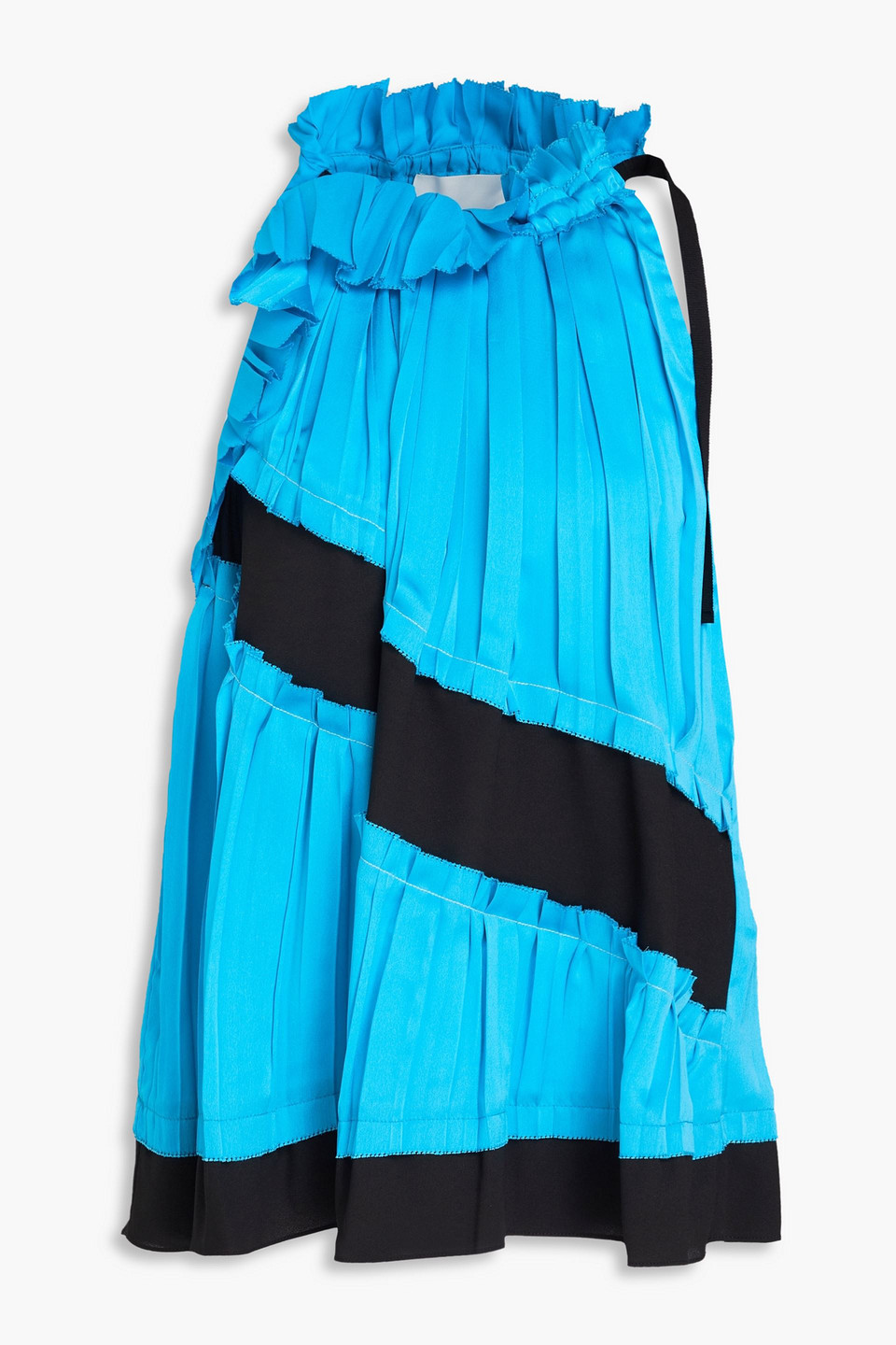 3.1 Phillip Lim Crepe-trimmed Pleated Satin Top In Turquoise
