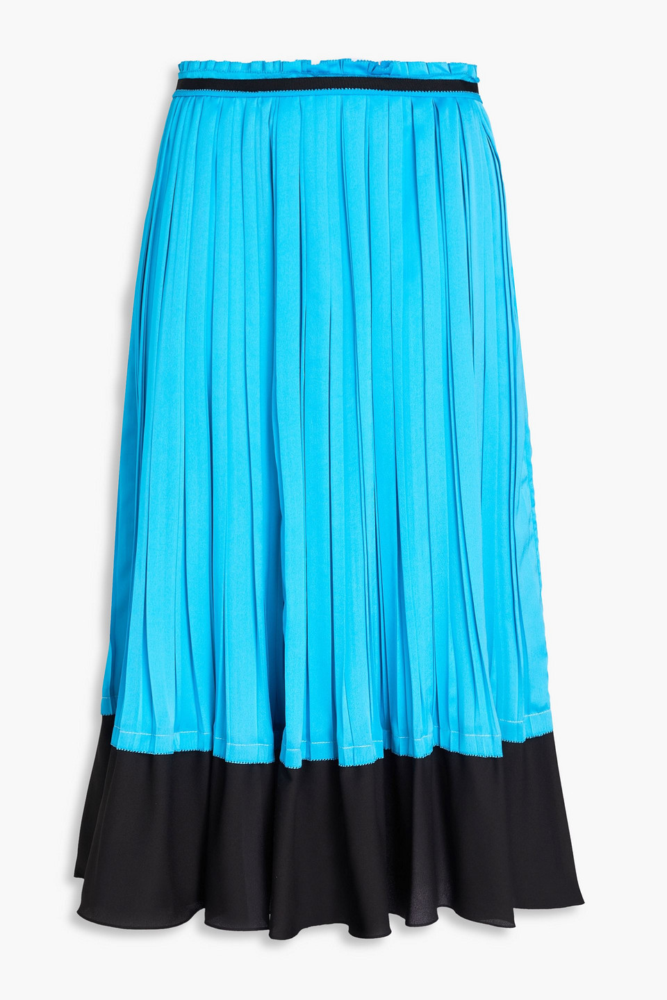 Crepe-paneled pleated satin midi skirt