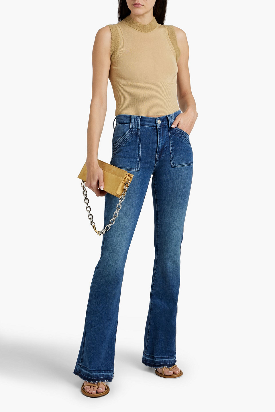 Shop Frame Le High Flare High-rise Flared Jeans In Mid Denim