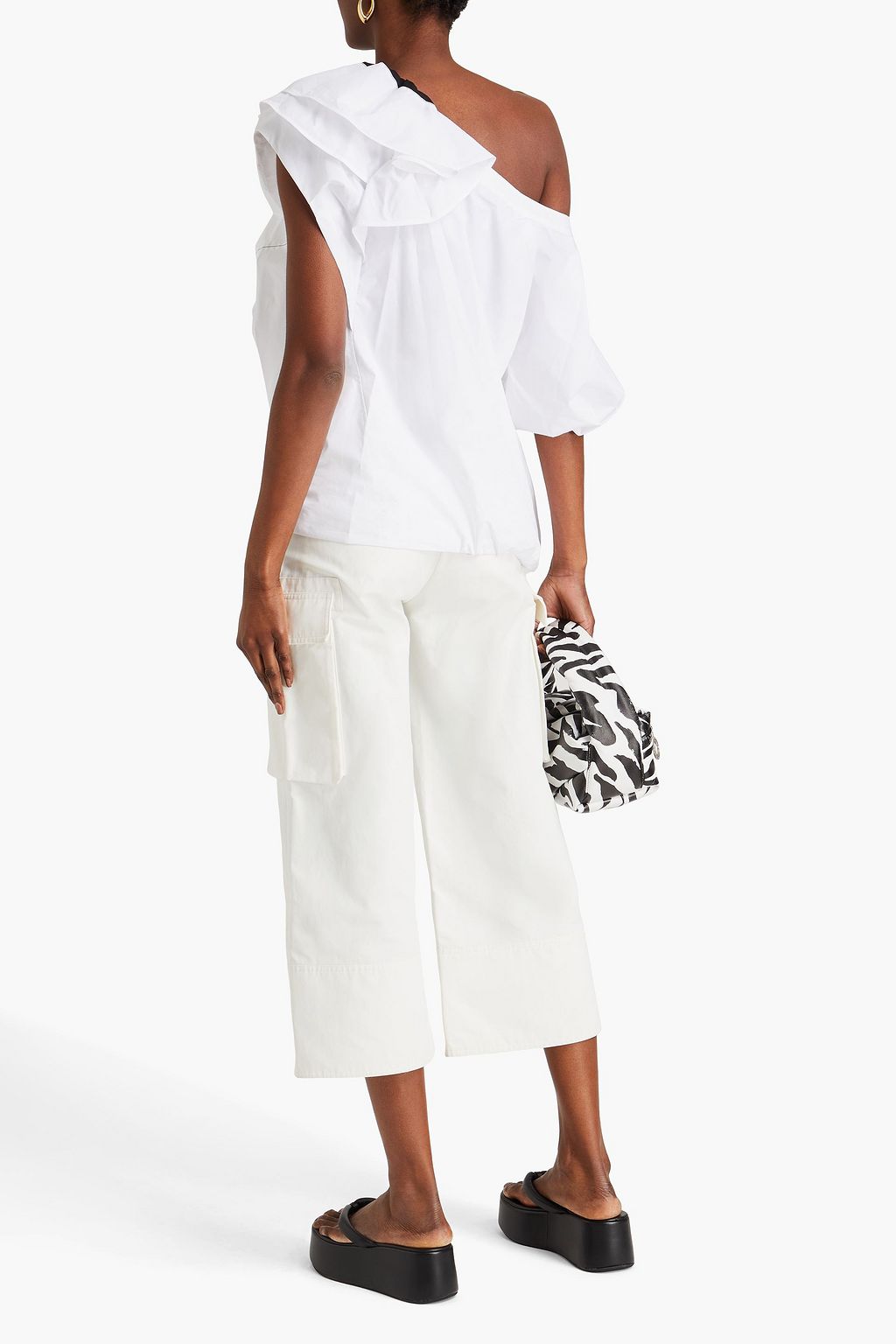 3.1 PHILLIP LIM بلوزة من البوبلين المصنوع من مزيج من القطن ومزينة بكشاكش