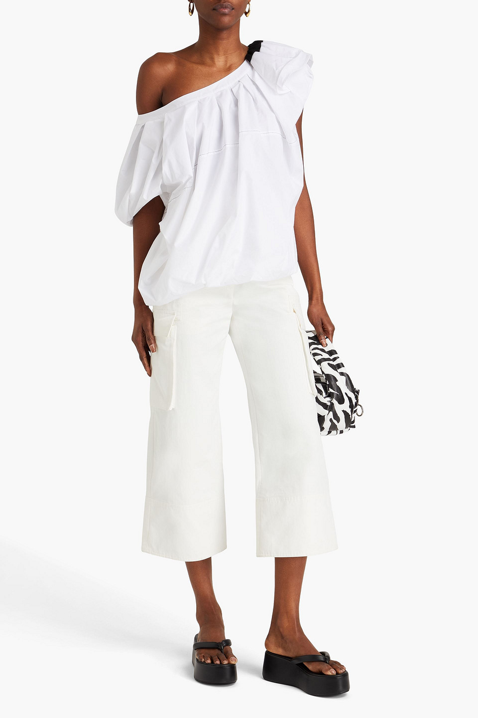 Shop 3.1 Phillip Lim One-shoulder Ruffled Cotton-blend Poplin Top In White