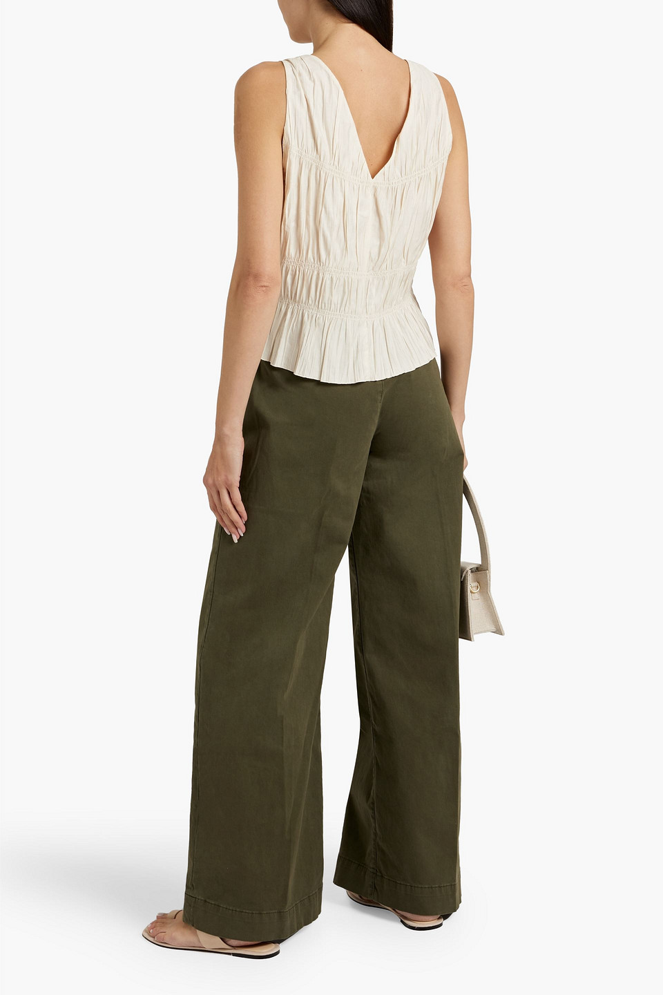 Shop Frame Cotton-blend Twill Wide-leg Pants In Army Green