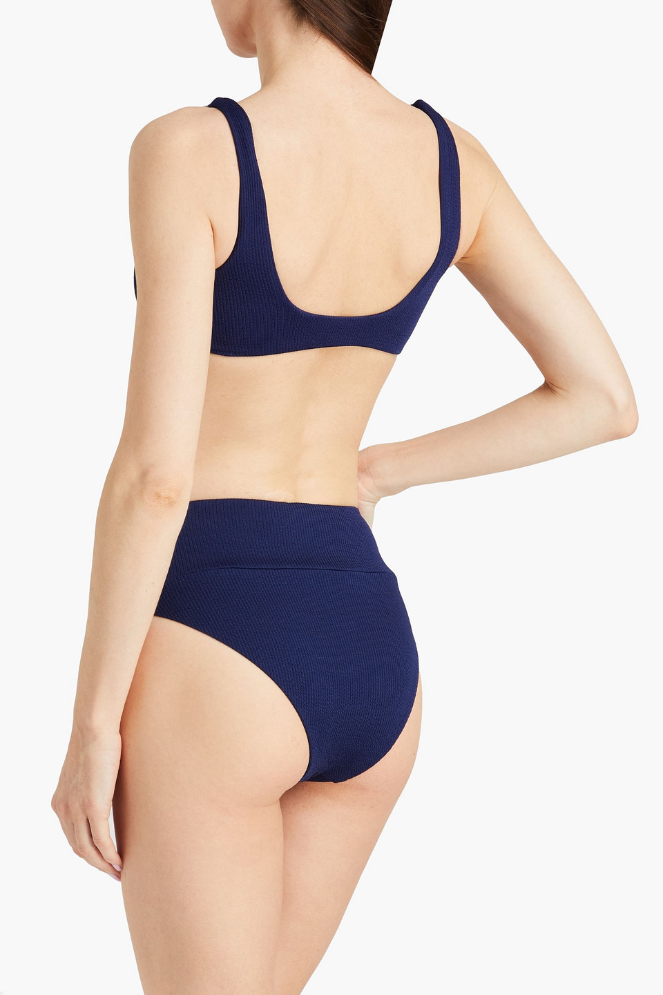 Shop Melissa Odabash Hamptons Ribbed High-rise Bikini Briefs In Navy
