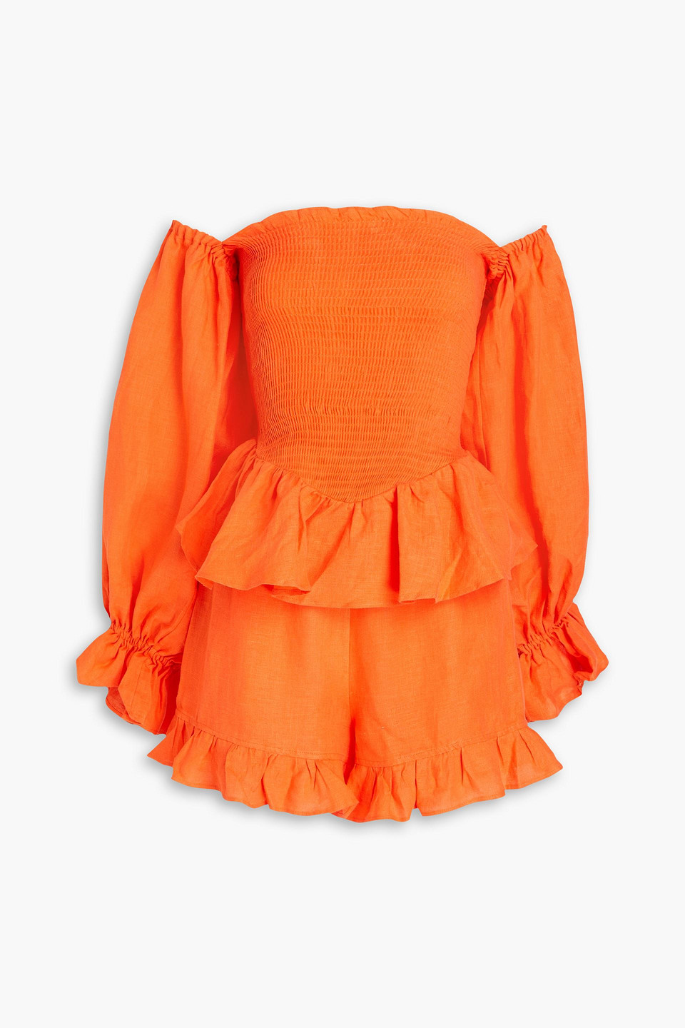 Sleeper Atlanta Off-the-shoulder Ruffled Linen Mini Dress