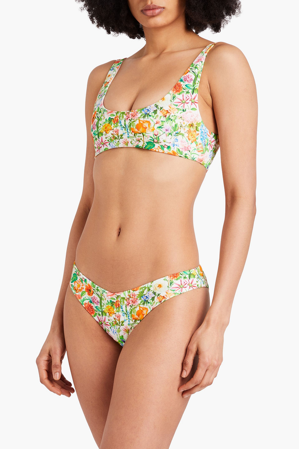 Shop Onia Floral-print Low-rise Bikini Briefs In Off-white