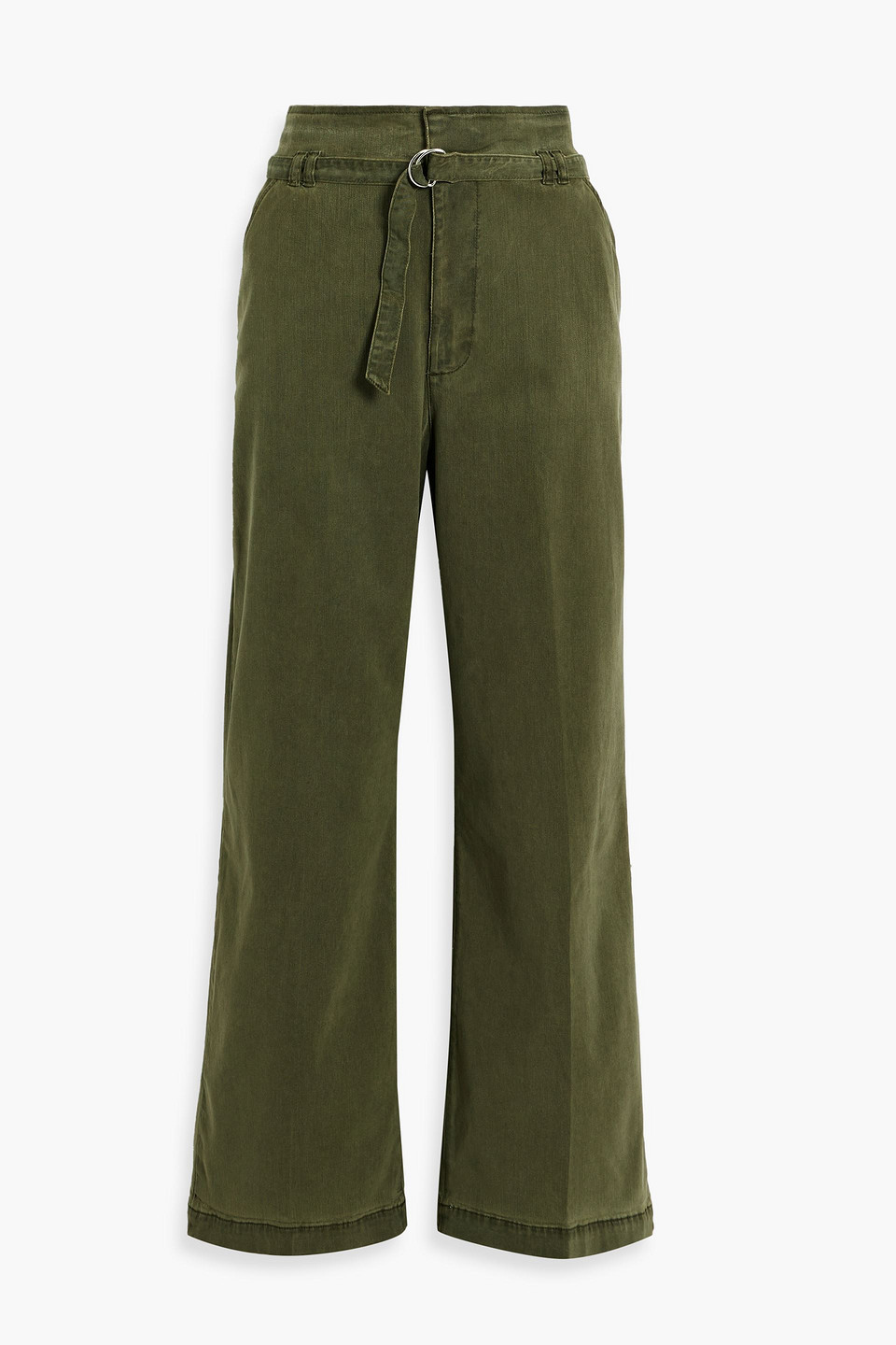 Frame Belted Lyocell-blend Twill Wide-leg Pants In Green