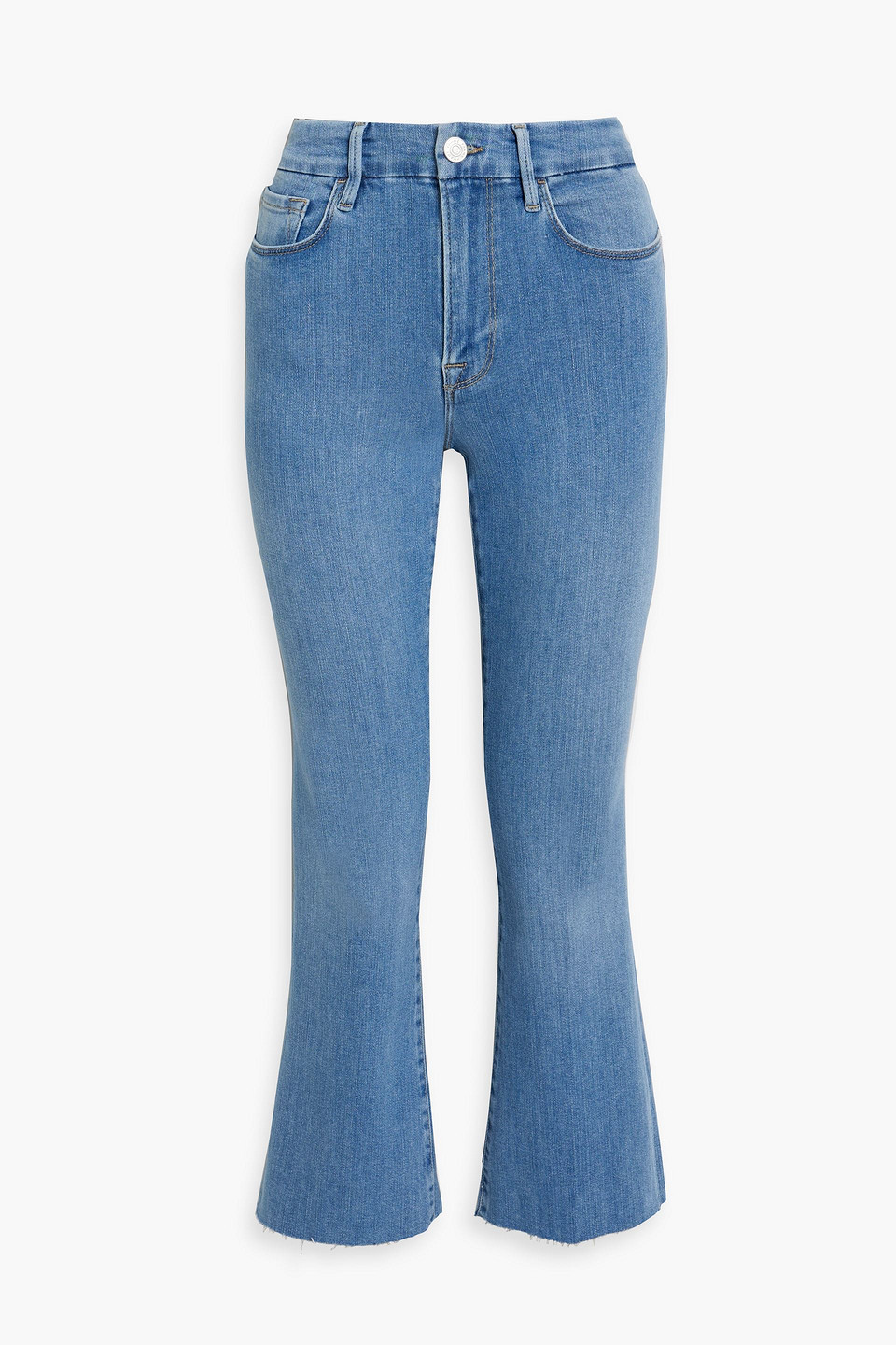 Frame Le Crop Mini Boot Faded Mid-rise Kick-flare Jeans In Light Denim