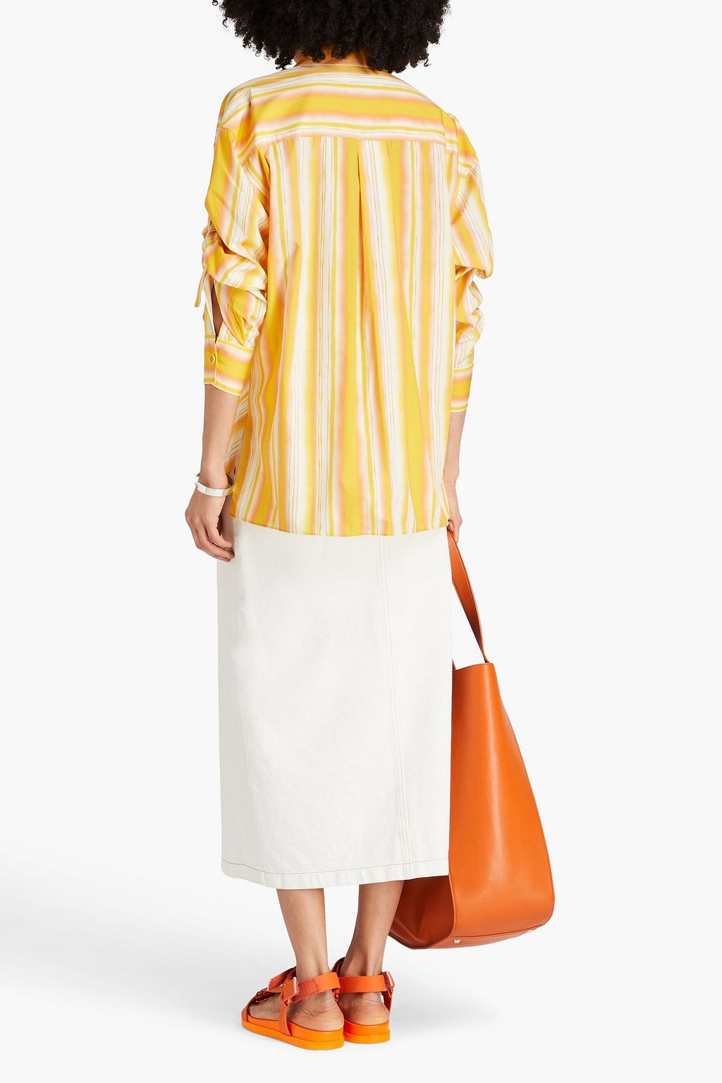 3.1 PHILLIP LIM قميص مصنوع من قطن بوبلين بتصميم مخطط وبتأثير مزموم