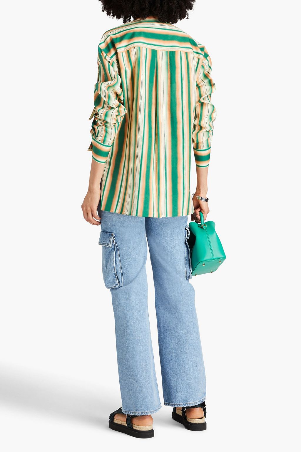 3.1 PHILLIP LIM قميص مصنوع من قطن بوبلين بتصميم مخطط وبتأثير مزموم