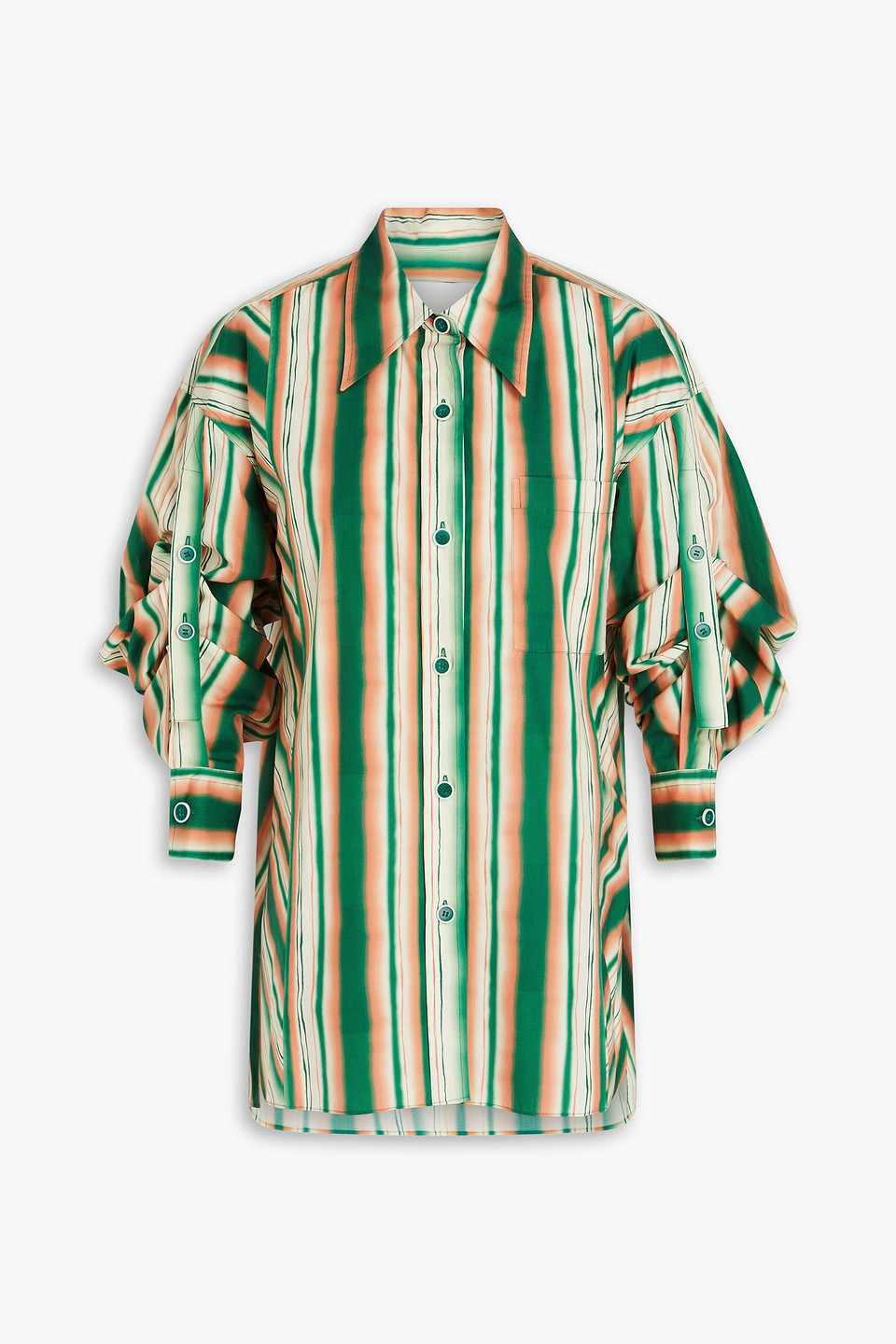 3.1 Phillip Lim Ruched Striped Cotton-poplin Shirt In Green