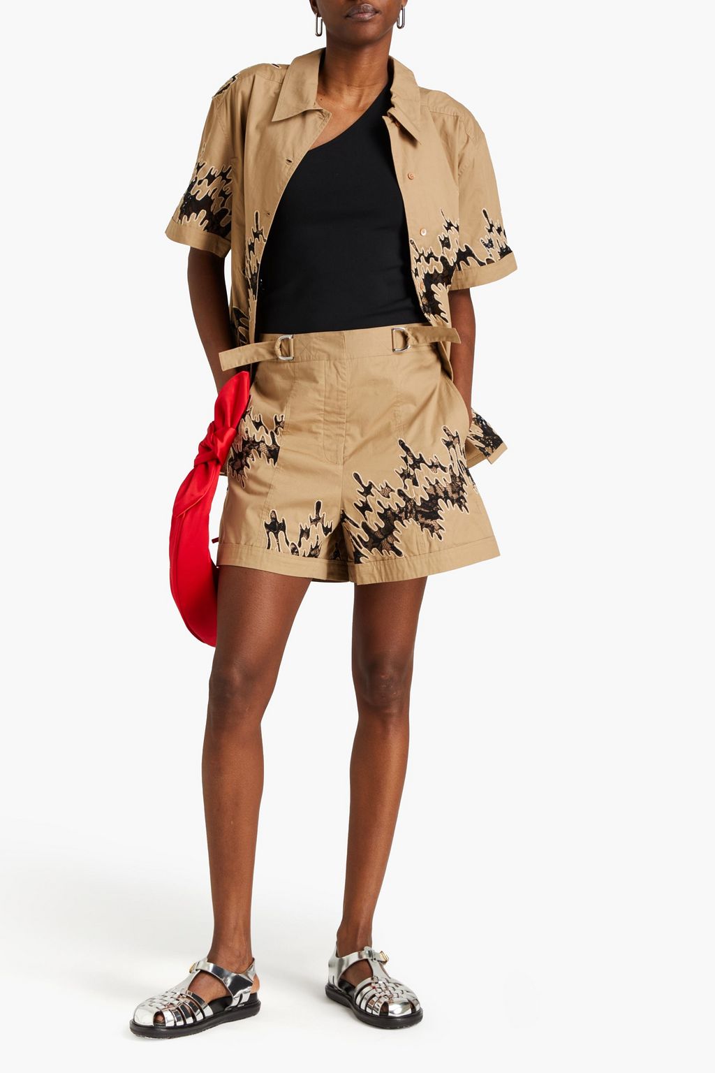 3.1 PHILLIP LIM شورت مصنوع من القطن وبحواف من الدانتيل