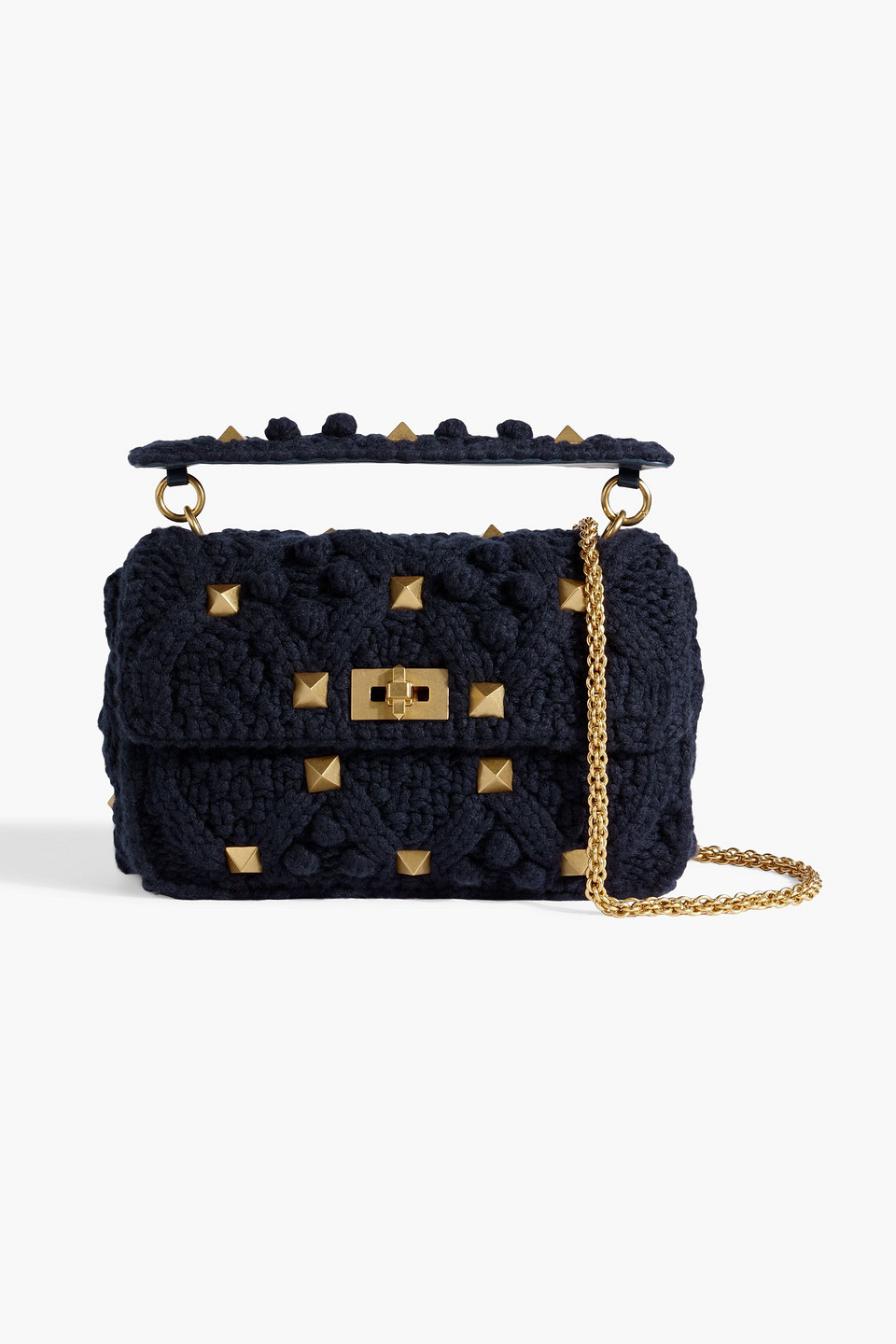 Valentino Roman Stud Cable-knit Shoulder Bag In Midnight Blue