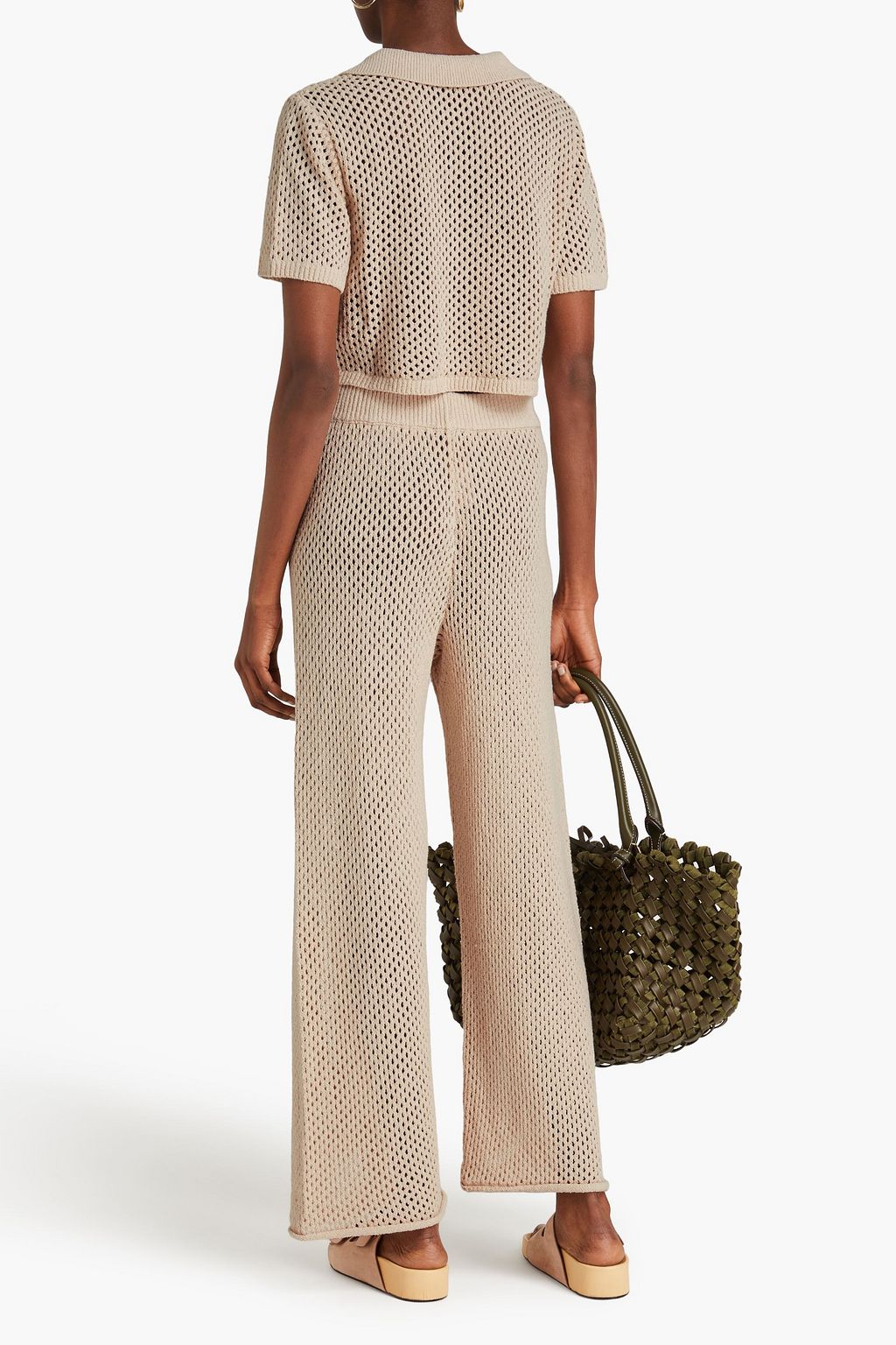 ONIA Cropped crochet-knit cotton-blend polo shirt