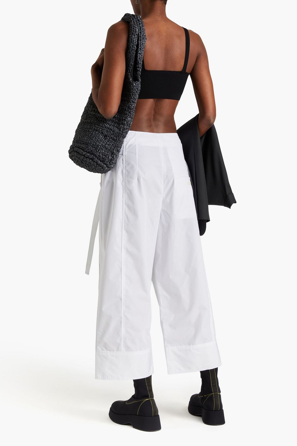 3.1 PHILLIP LIM بنطال قصير بأرجل واسعة من البوبلين المصنوع من مزيج من القطن