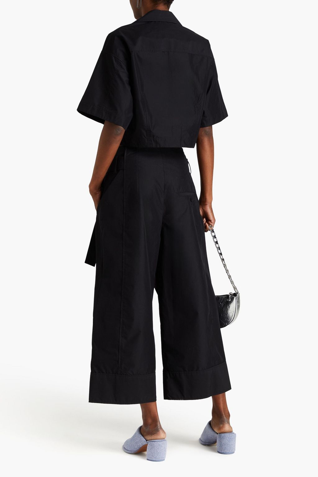 3.1 PHILLIP LIM بنطال قصير بأرجل واسعة من البوبلين المصنوع من مزيج من القطن