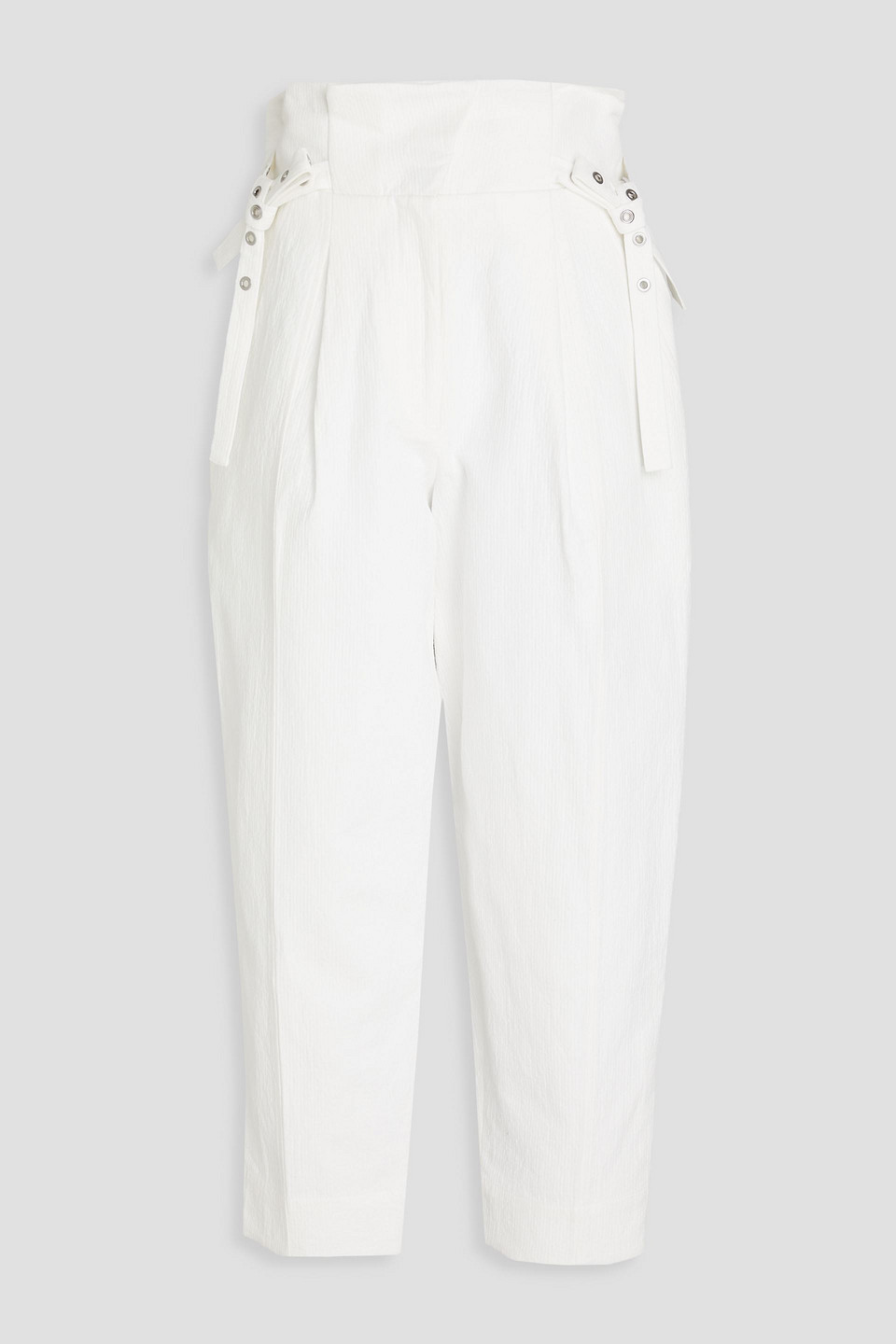 Cropped hammered cotton and linen-blend tapered pants