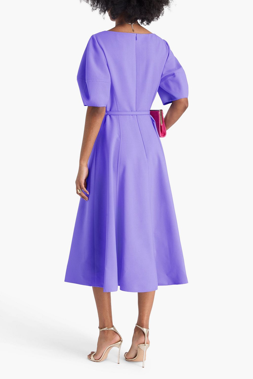 OSCAR DE LA RENTA ウール混 ミディワンピース ベルト付き