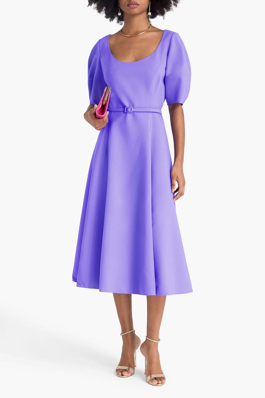 OSCAR DE LA RENTA ウール混 ミディワンピース ベルト付き