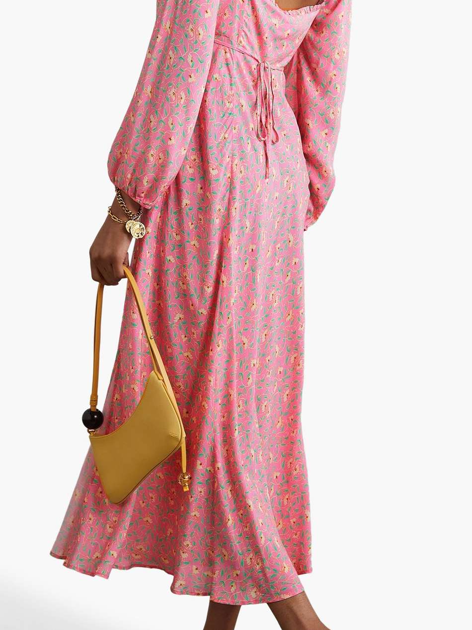 olimani tie-detailed floral-print crepe de chine midi dress