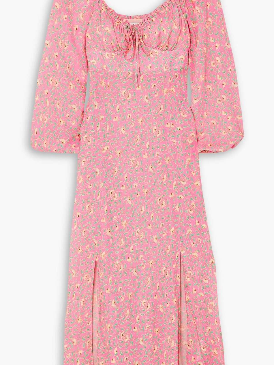 olimani tie-detailed floral-print crepe de chine midi dress