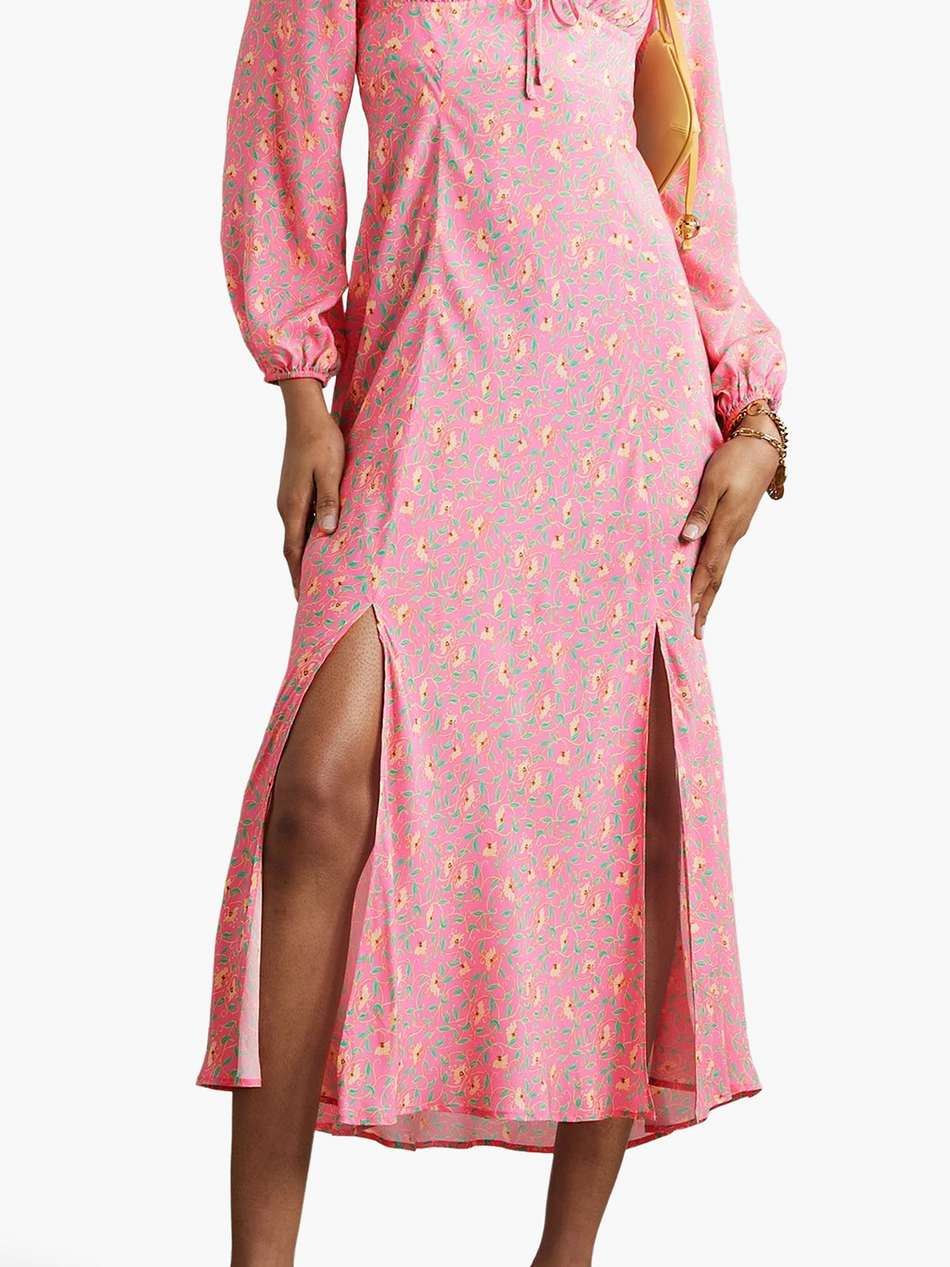 olimani tie-detailed floral-print crepe de chine midi dress