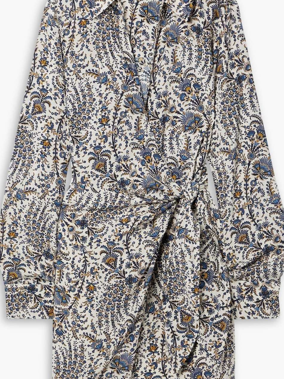 lavella printed crepe mini wrap dress