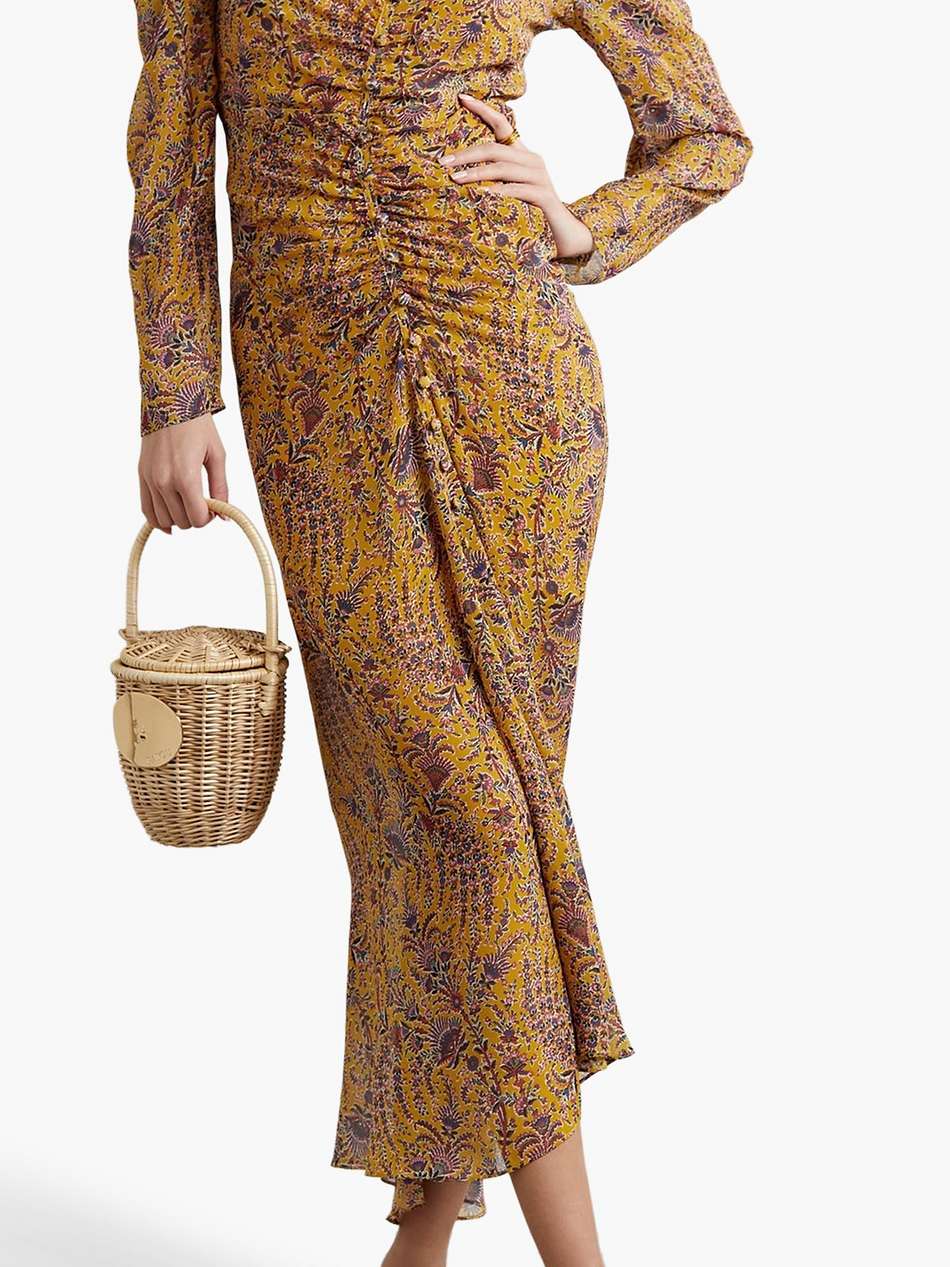 ferrara ruched printed silk-crepe maxi dress