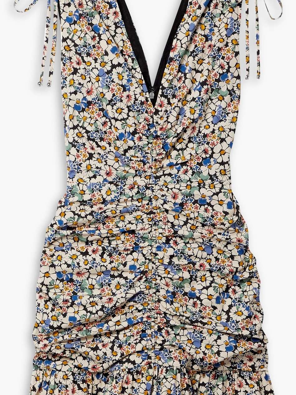 jackson ruched floral-print cotton-blend poplin mini dress
