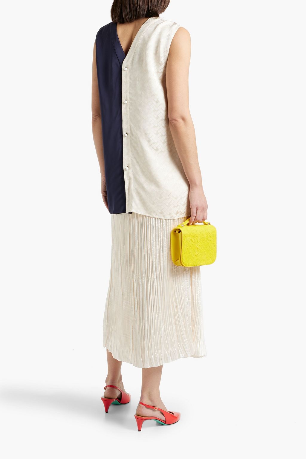 MARNI Two-tone satin-jacquard top