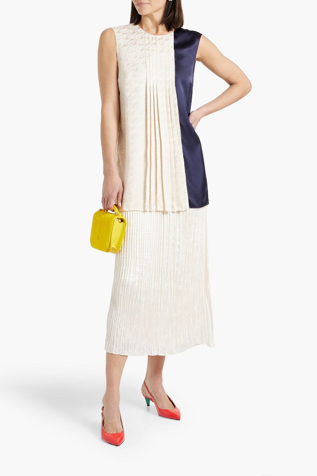 MARNI Two-tone satin-jacquard top