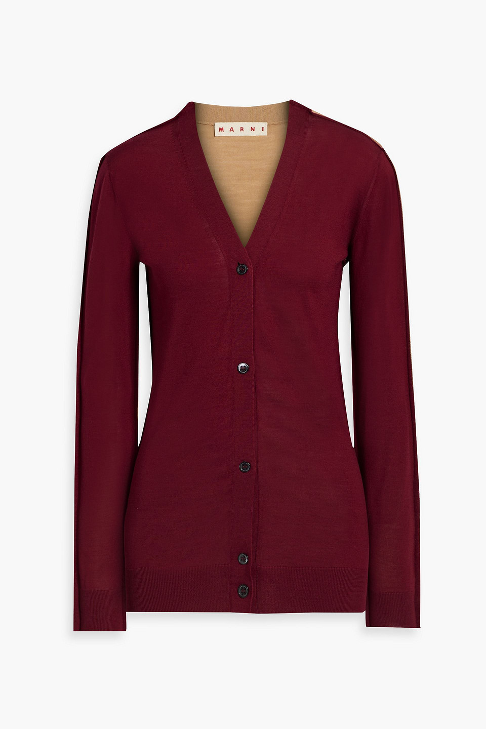 Marni Two-tone Wool Cardigan In Plum