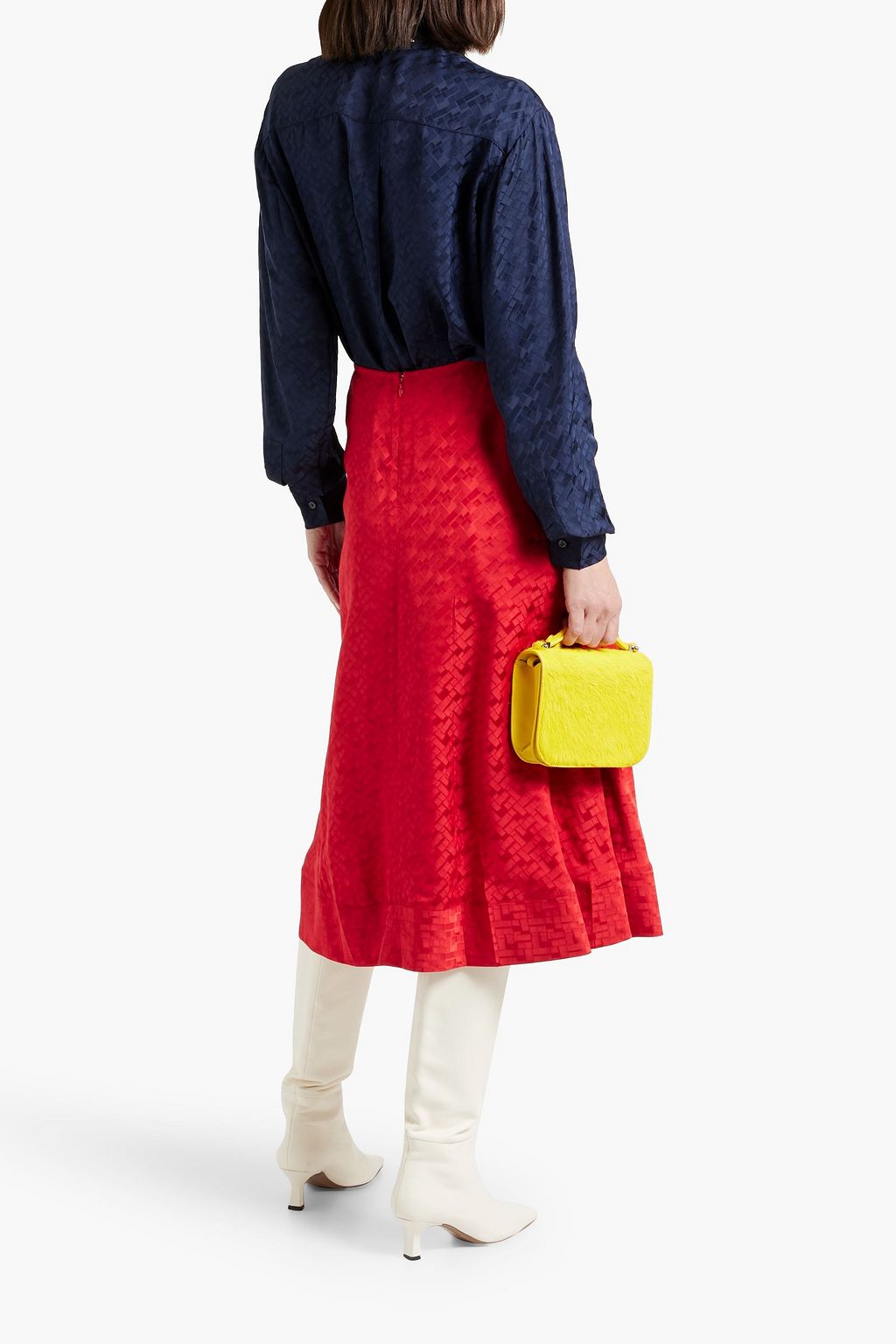 MARNI Printed crepe de chine-trimmed satin-jacquard shirt