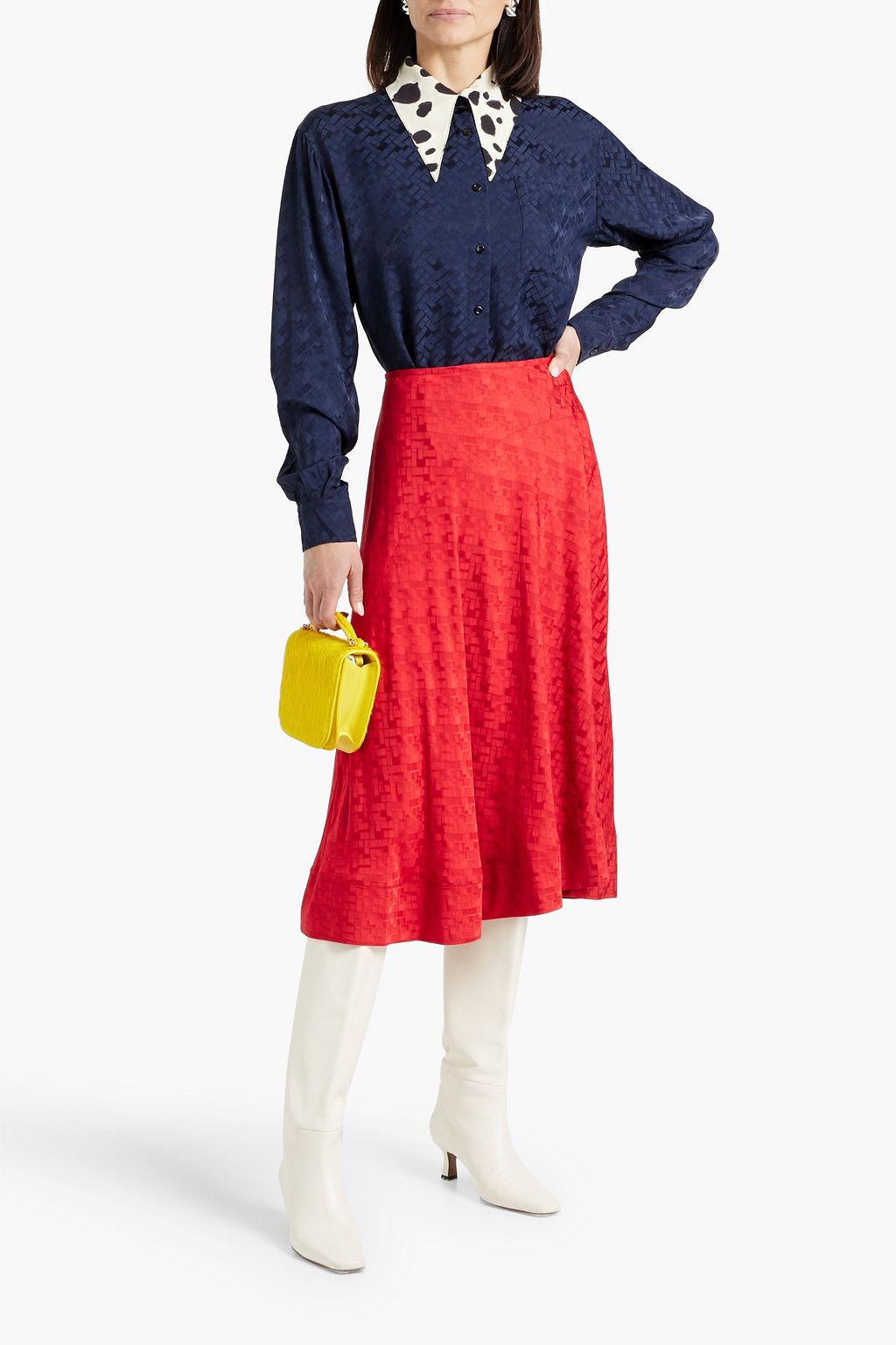 MARNI Printed crepe de chine-trimmed satin-jacquard shirt