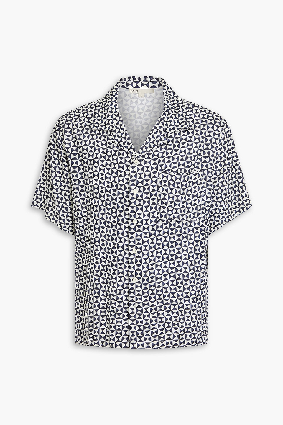 Onia Vacation Short Sleeve Printed Button Front Camp Shirt In Navy
