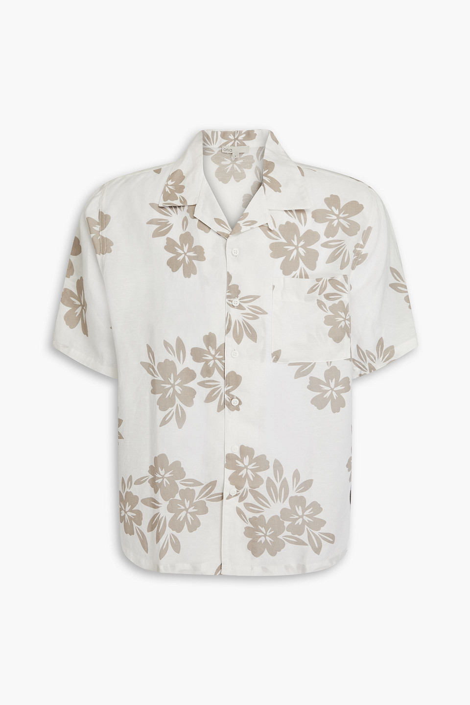 Shop Onia Printed Linen-blend Shirt In Mushroom