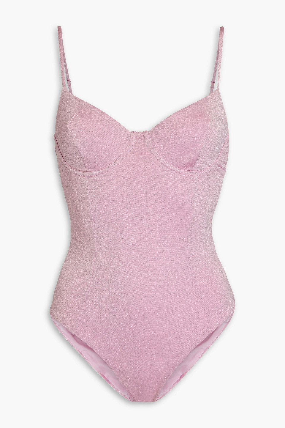 Onia Chelsea Metallic Stretch-jersey Underwired Swimsuit In Baby Pink