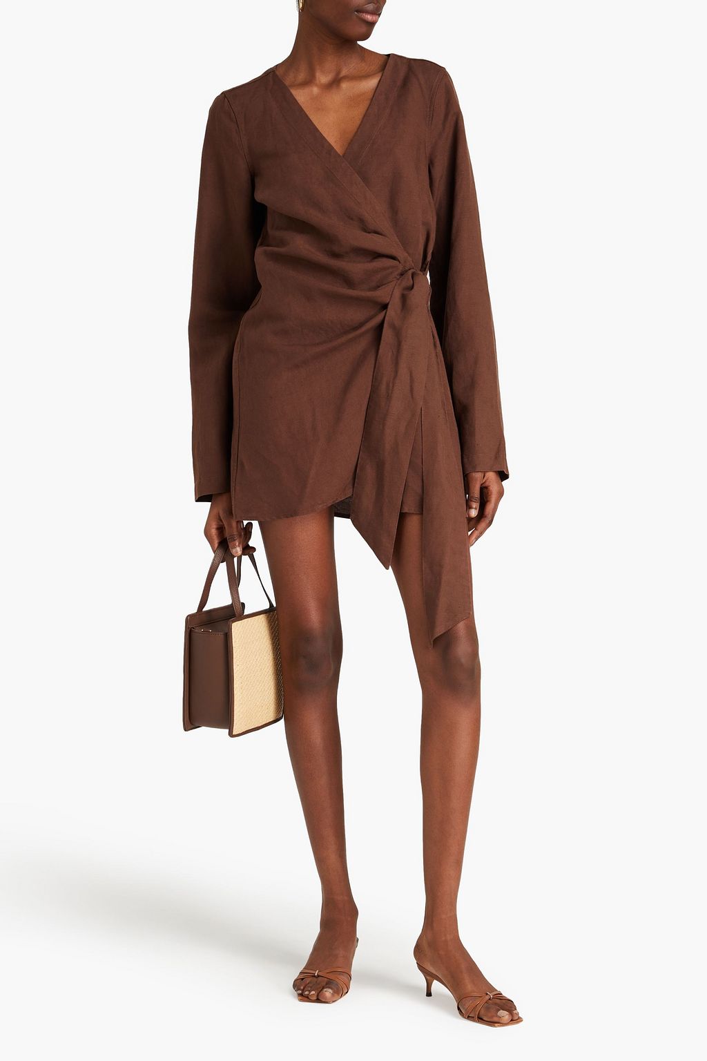 ONIA Linen and Lyocell-blend mini wrap dress
