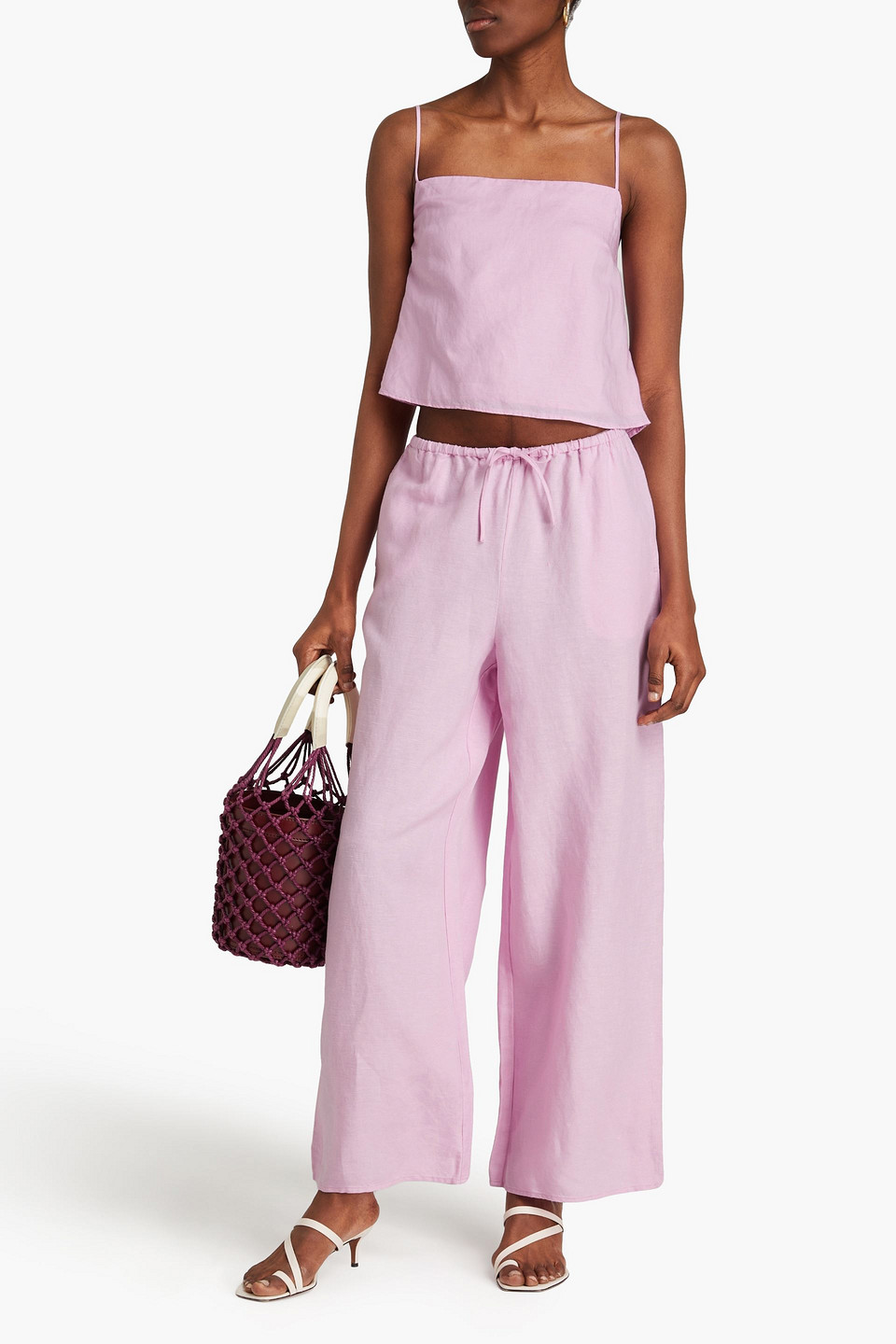 Shop Onia Cropped Linen And Lyocell-blend Top In Baby Pink