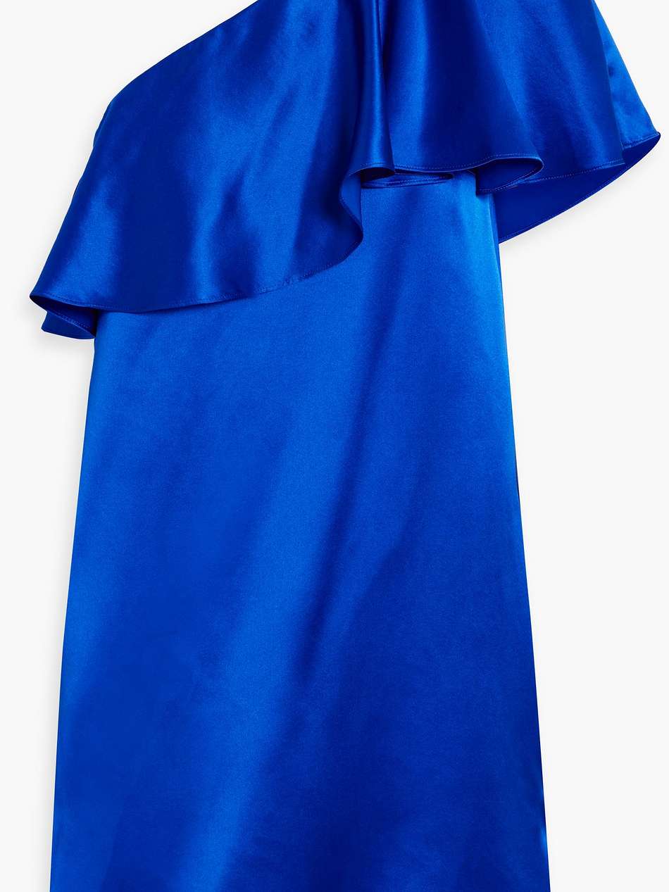 one-shoulder ruffled silk-satin mini dress