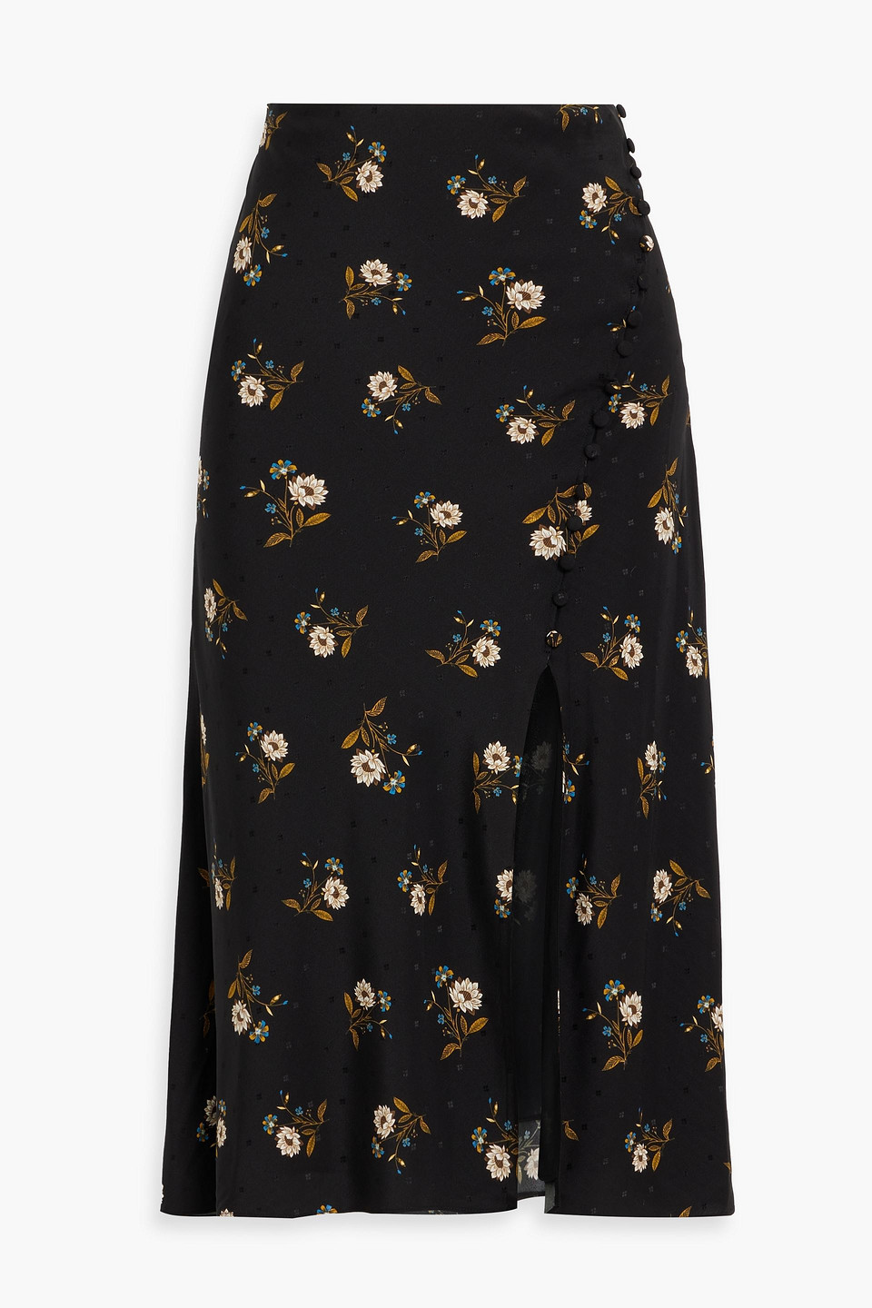 Shop Veronica Beard Franconia Wrap-effect Floral-print Silk-blend Jacquard Midi Skirt In Black