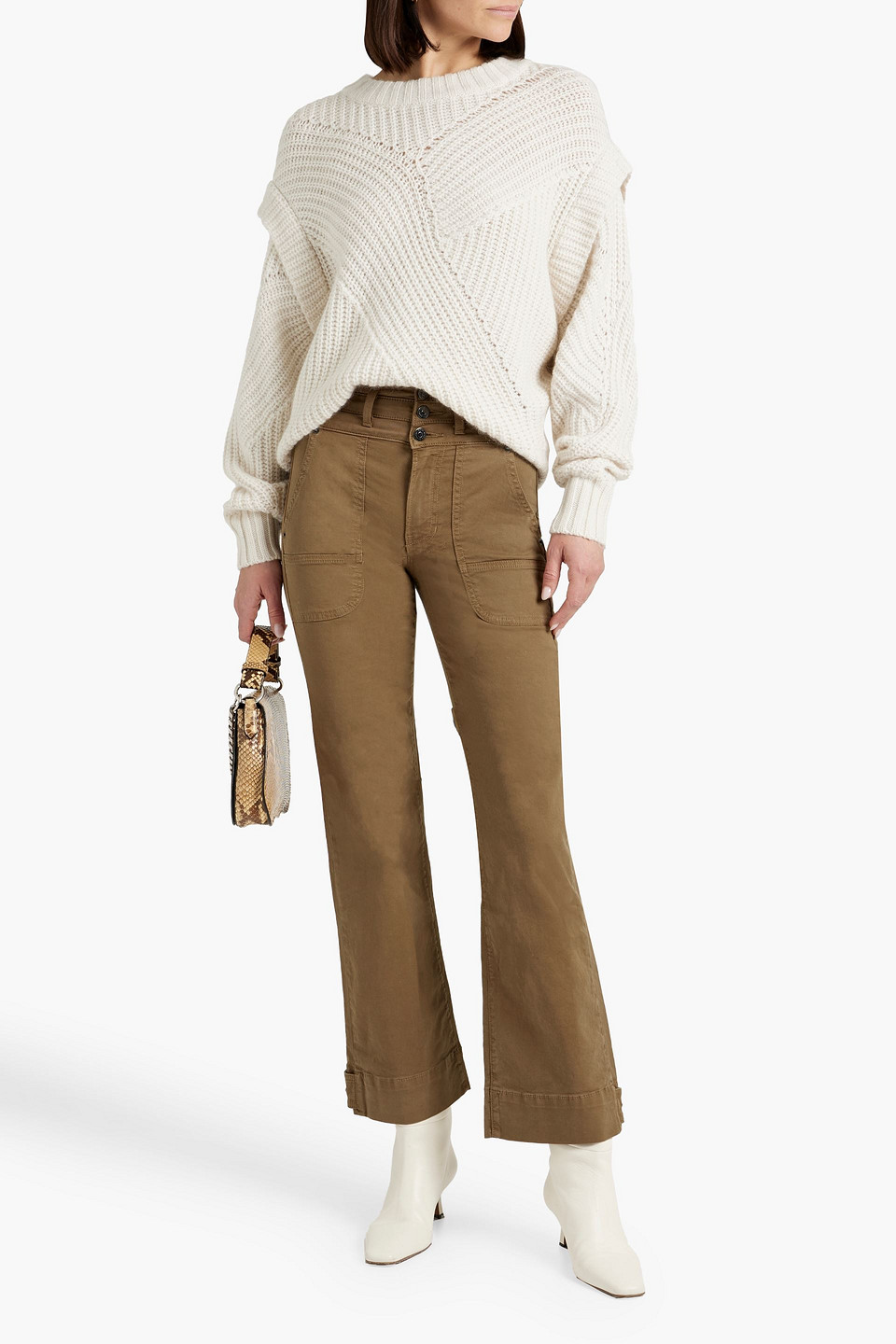 Shop Veronica Beard Marley Cotton-blend Twill Flared Pants In Light Brown