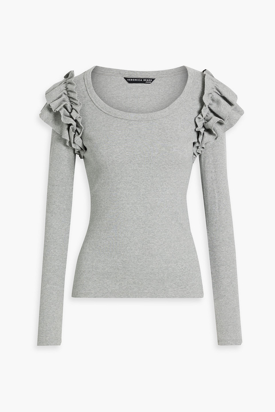 Veronica Beard Avedon Ruffled Ribbed Stretch-cotton Jersey Top In Light Gray