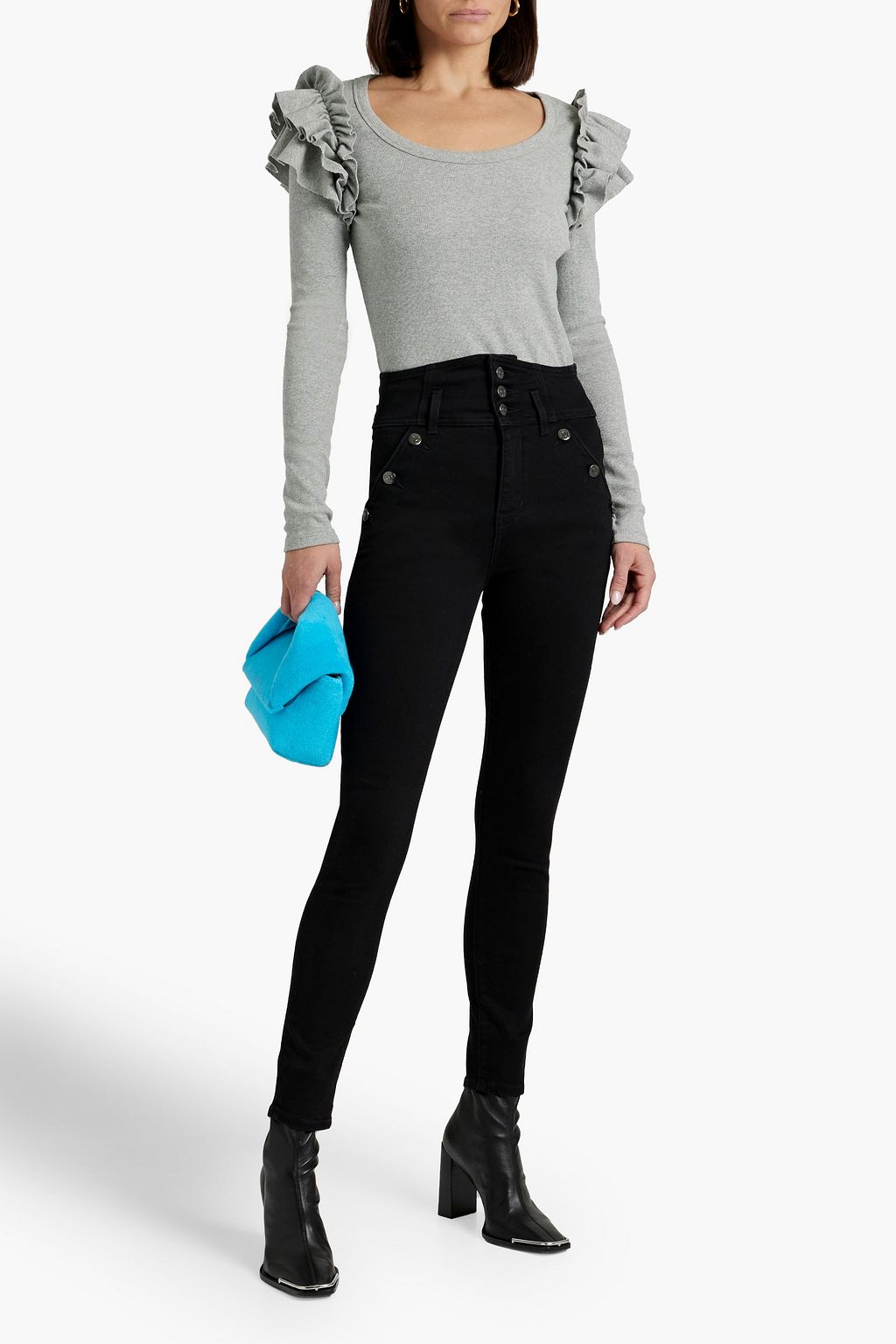 VERONICA BEARD Avendon ruffled ribbed stretch-cotton jersey top