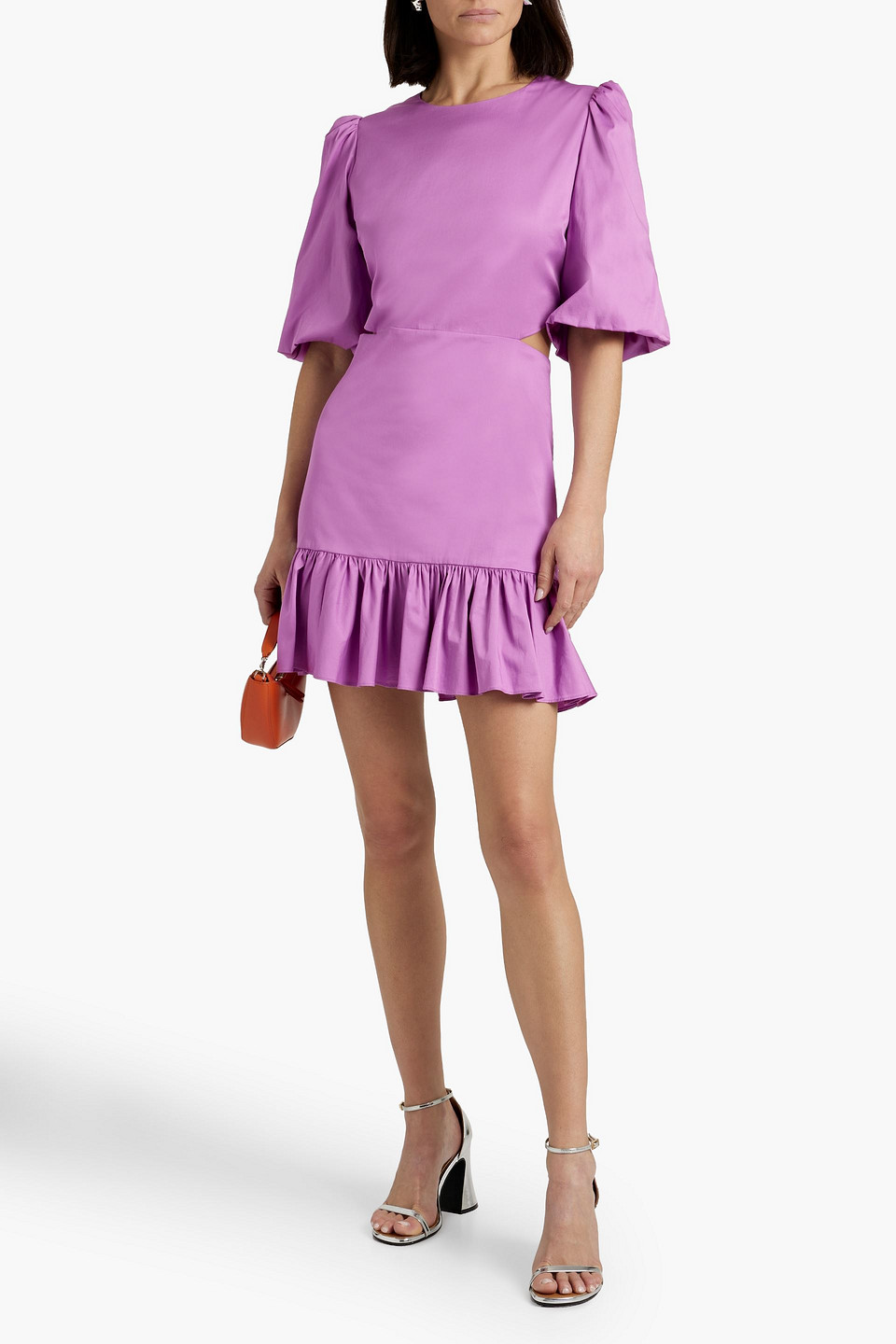 Shop Veronica Beard Iker Cutout Ruffled Cotton-blend Poplin Mini Dress In Lilac