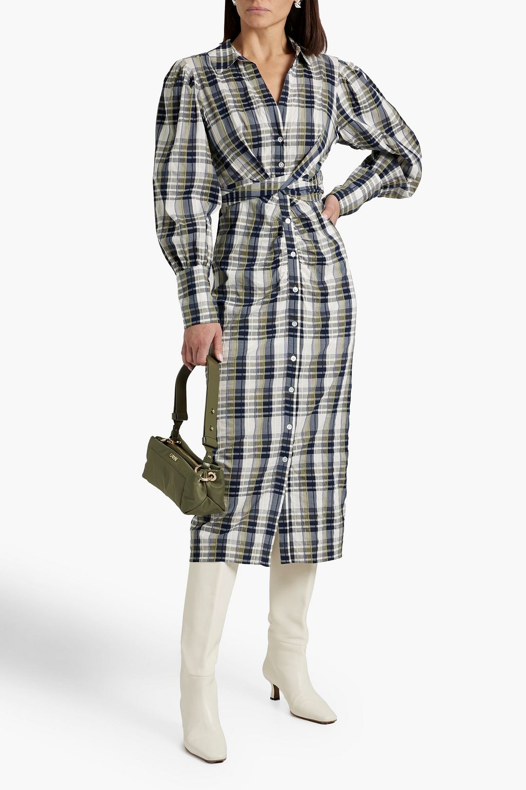 VERONICA BEARD Copelyn checked cotton-blend midi shirt dress