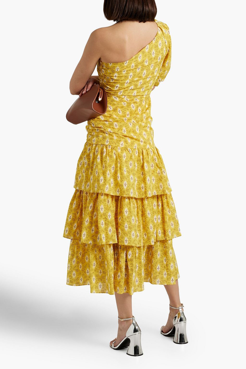 VERONICA BEARD Virginia one-sleeve floral-print cotton and silk-blend jacquard midi dress
