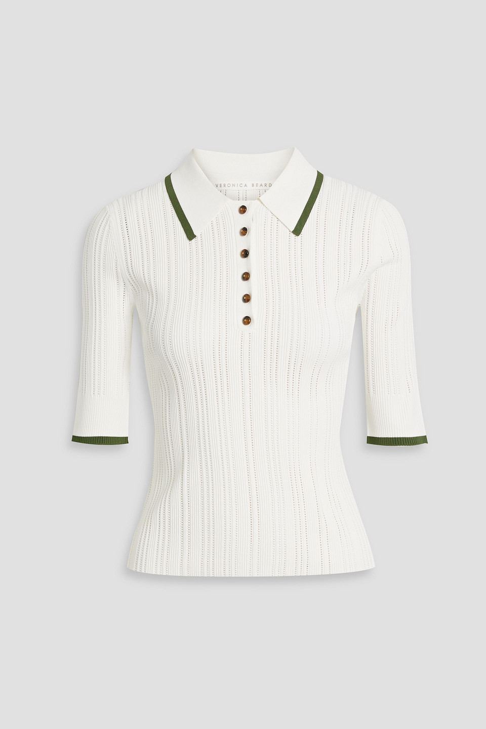 Veronica Beard Soza Knit Contrast Polo Top In Ivory