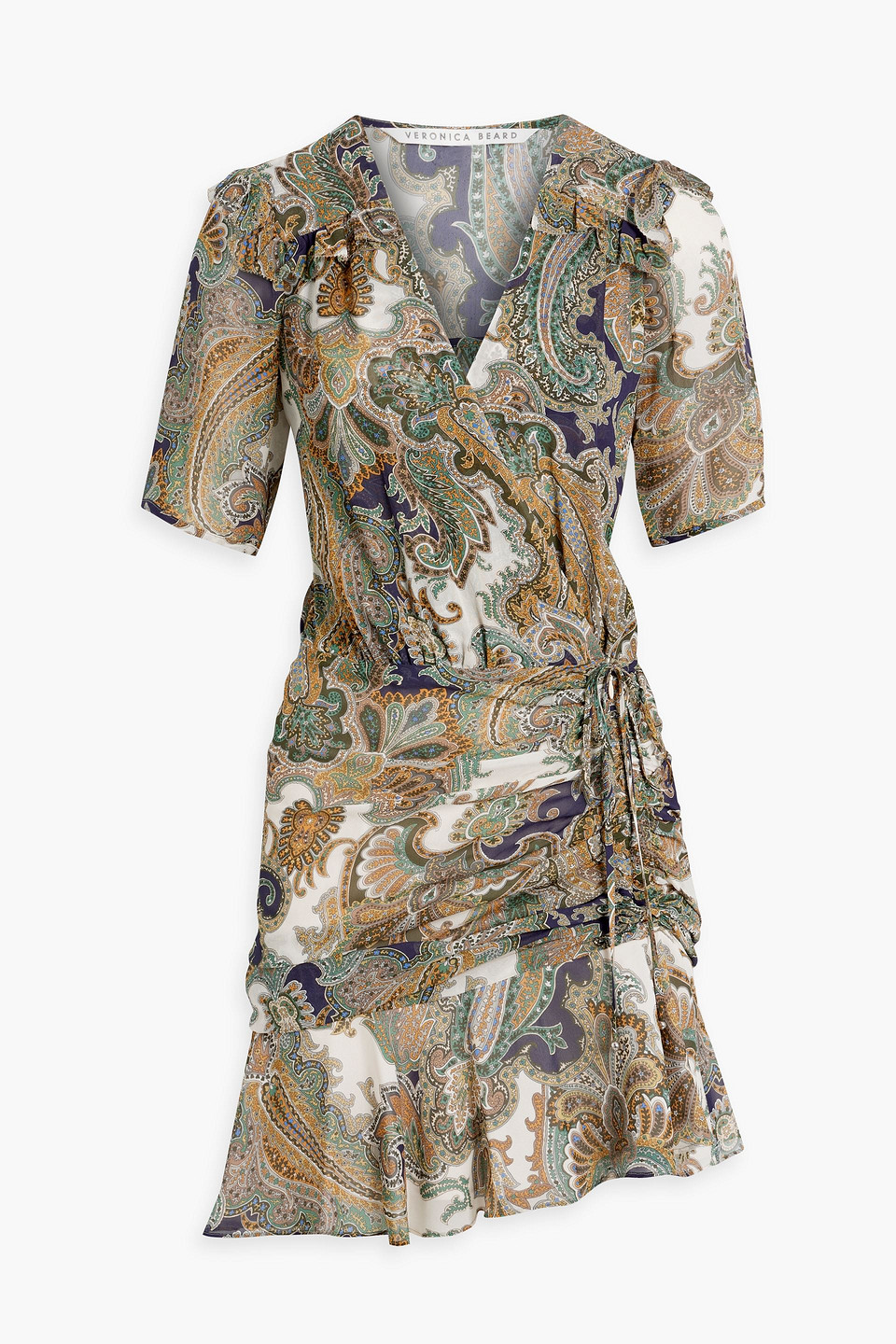 Veronica Beard Dakota Ruffled Paisley-print Silk-chiffon Mini Dress In Army Green