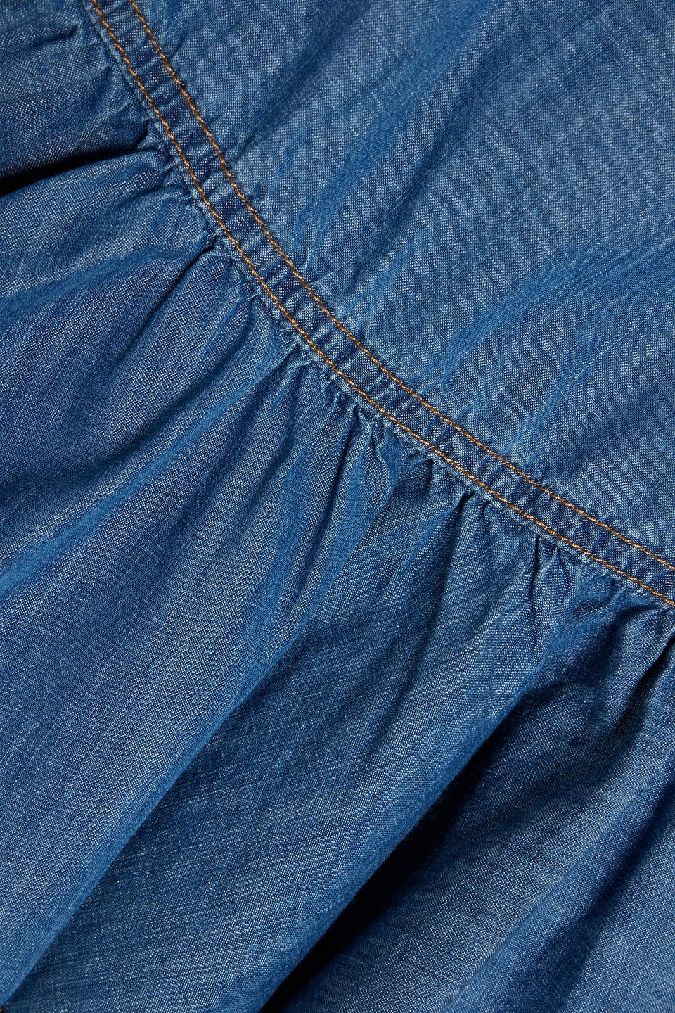 Shop Veronica Beard Memphis Ruffled Cotton And Tencel™-blend Chambray Mini Wrap Skirt In Blue